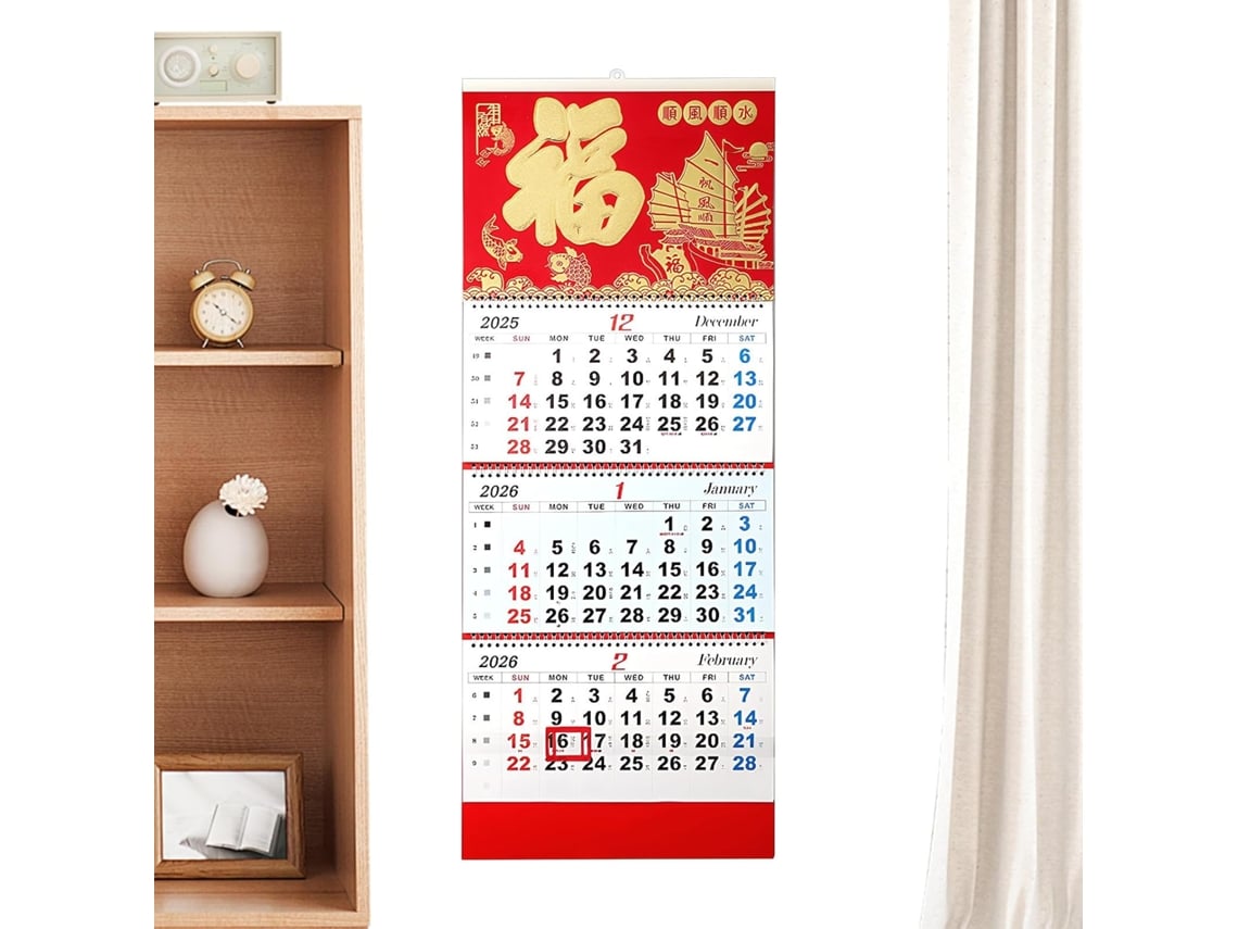 Agenda mensual plegable de 4 secciones, 83 x 33 cm, para colgar, calendario de pared 2026, para la escuela y el hogar.