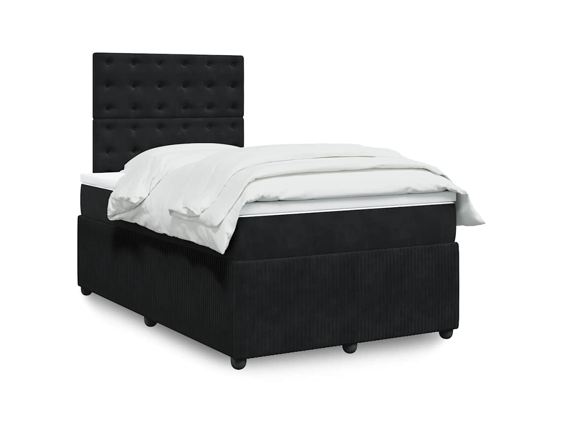 Cama Box Spring Con Colchón Terciopelo Negro 120x200 Cm