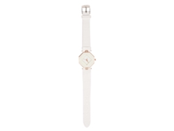 Reloj Analógico De Cuarzo Para Mujer Con Esfera Romboidal Y Diamantes De Imitación, Correa De Pu Blanca.