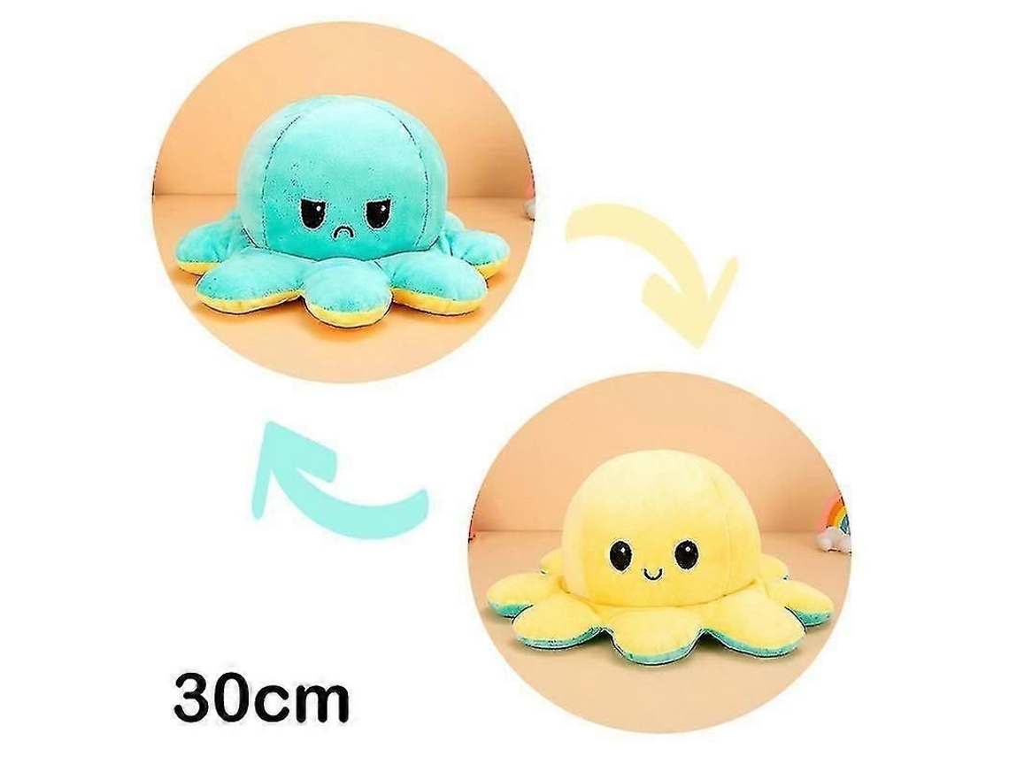 Peluche Reversible De Pulpo De 30/40 Cm Con Doble Estampado Y Expresiones De Dibujos Animados.