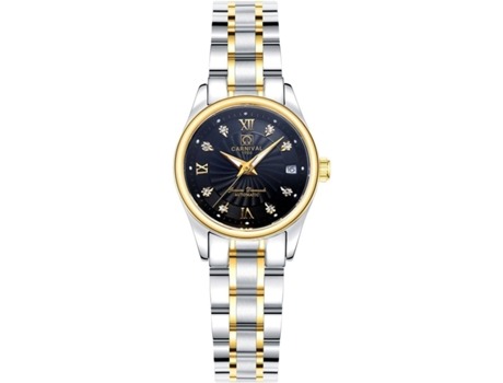 VEANXIN Reloj automático bicolor para mujer con cristal de zafiro y acero inoxidable-Plata Oro Negro