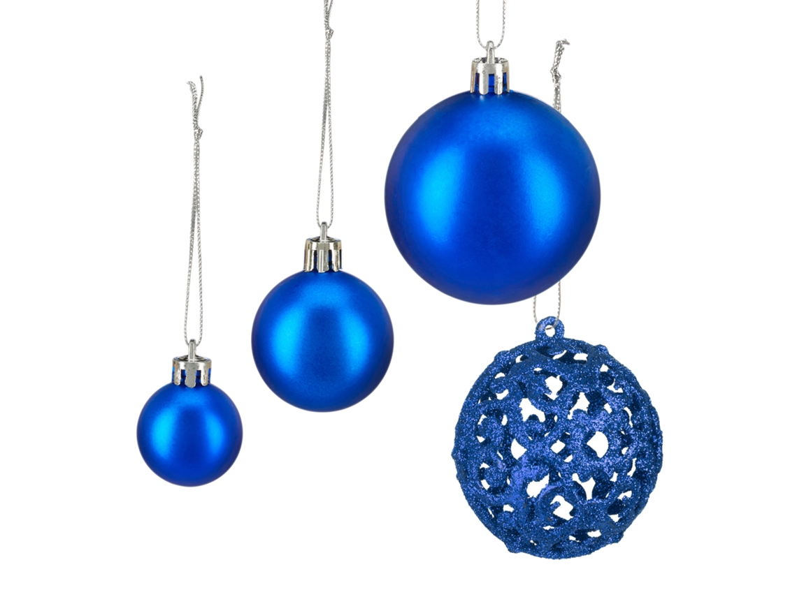 Bolas De Natal Relaxdays Em Conjunto De 50, Bolas Cintilantes, Mate E Brilhantes, Plástico, ∅ 3, 4 E 6 Cm, Azul
