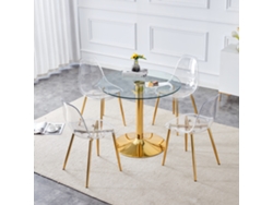 Juego De Mesa De Cristal (85 Cm) Con 4 Sillas De Plástico Transparente.