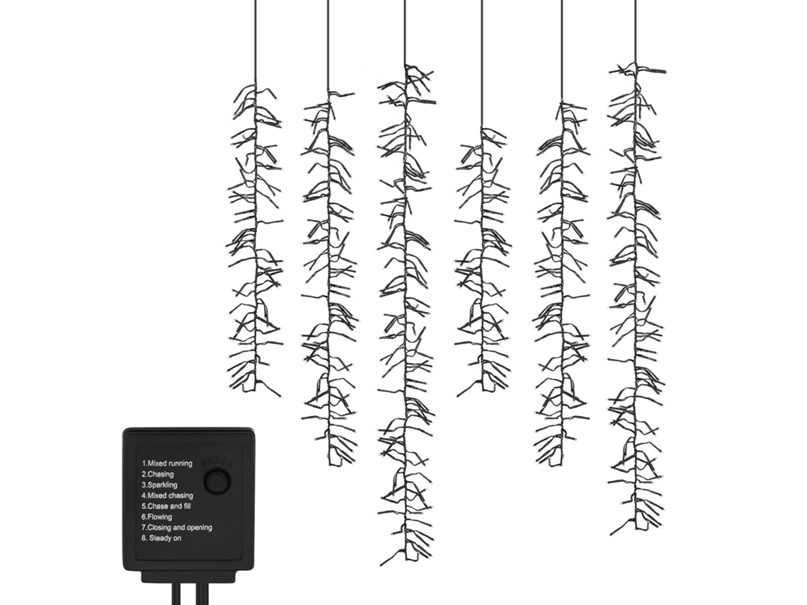 Cortina de luz LED con 8 modos de iluminación 1m con 480 LEDs blanco cálido Toma IP44