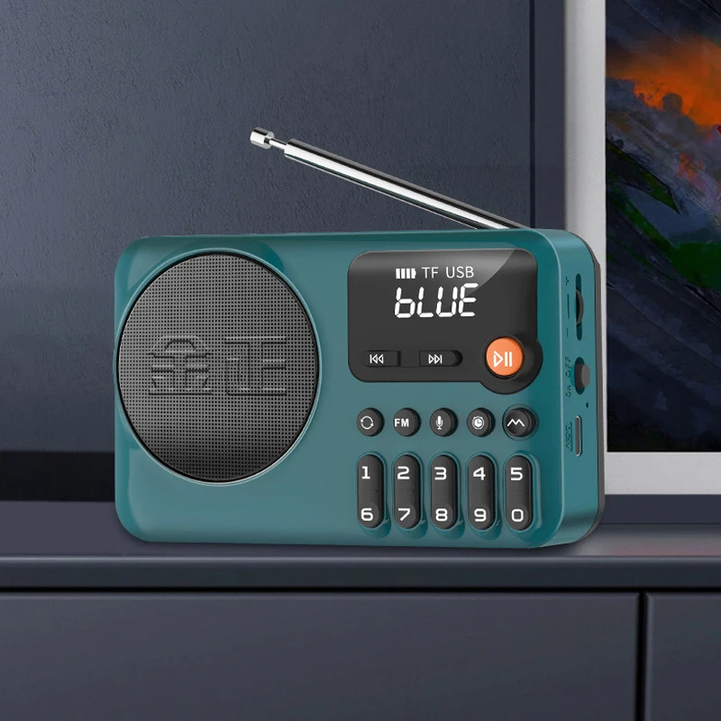 (azul) Radio Fm Portátil Con Pantalla Hd, Altavoz Bluetooth, Apagado Programado, Soporte De Grabación, Tarjeta Tf Y Puerto Usb
