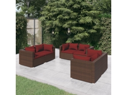 Pcs Conjunto Lounge Jardim C/ Almofadões Vime Pe Castanho Dkd Home Decor
