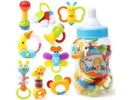 Juego de juguetes para la dentición 9 piezas Sonajero con biberón Color aleatorio 34 x 13 cm Azul
