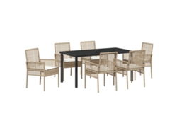 Conjunto 7 De Comedor De Jardín Con Cojines Vidaxl Beige Poliratán