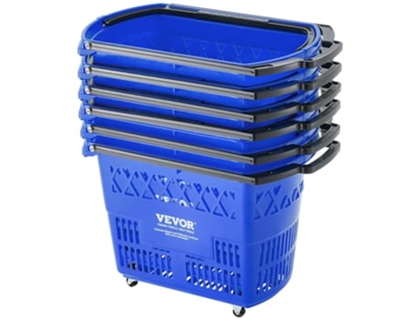 VEVOR Cesta rodante de plástico para carrito de compras con ruedas, 6 uds., 39L, con asa