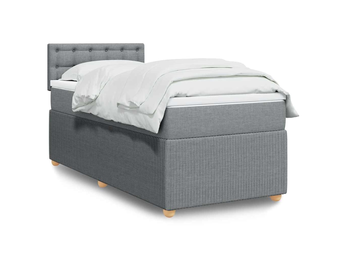 Cama Box Spring Con Colchón Tela Gris Claro 90x190 Cm