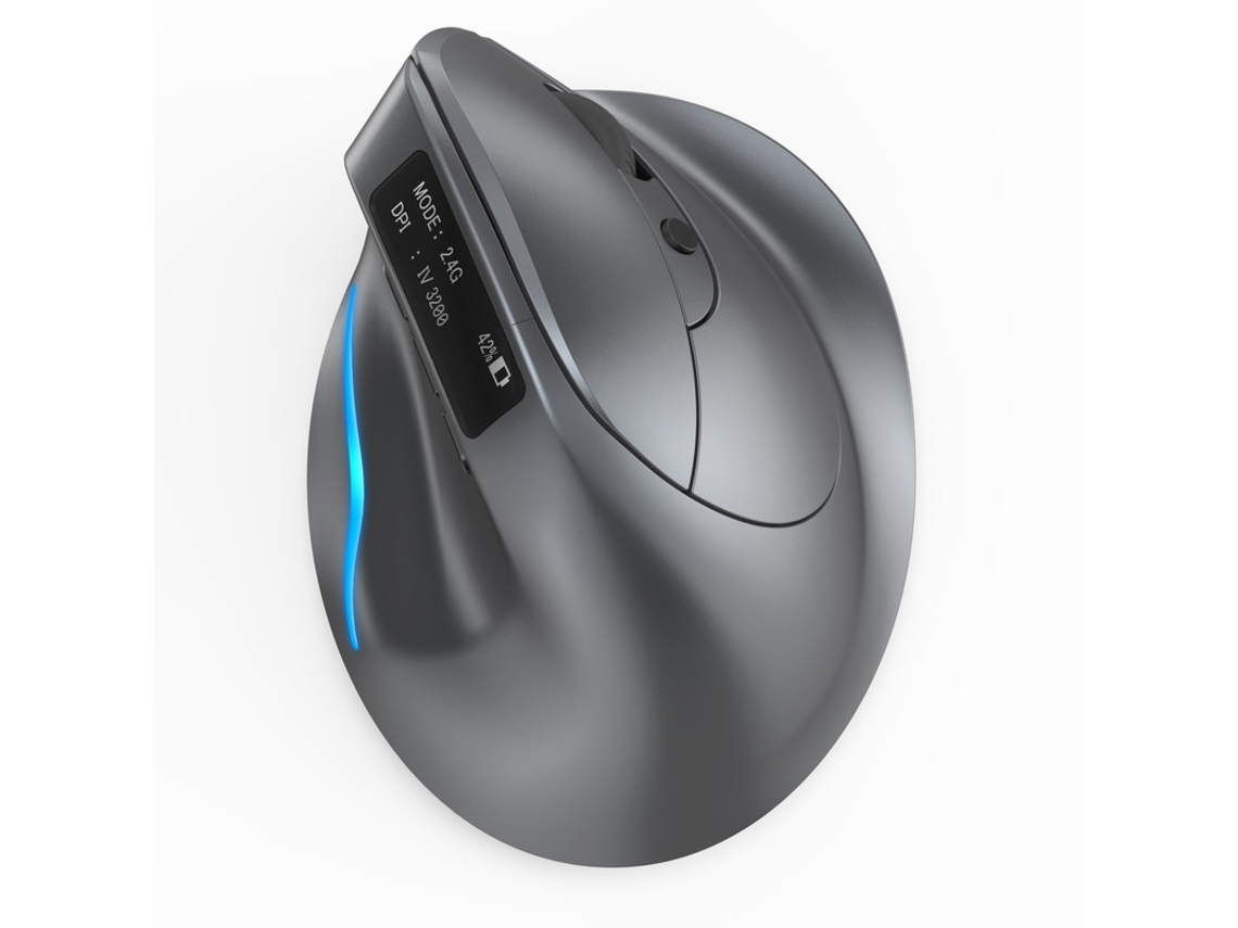 Ratón inalámbrico ergonómico Bluetooth Yizhood con pantalla OLED, recargable, gris