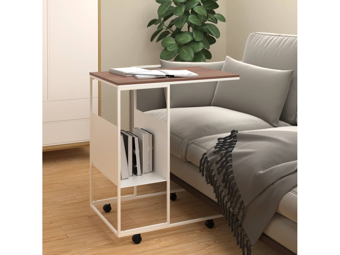 Mesa Auxiliar Con Ruedas Madera Ingeniería Blanco 55x36x63,5 Cm