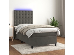 Cama Box Spring Colchón Y Led Terciopelo Gris Oscuro 90x200 Cm