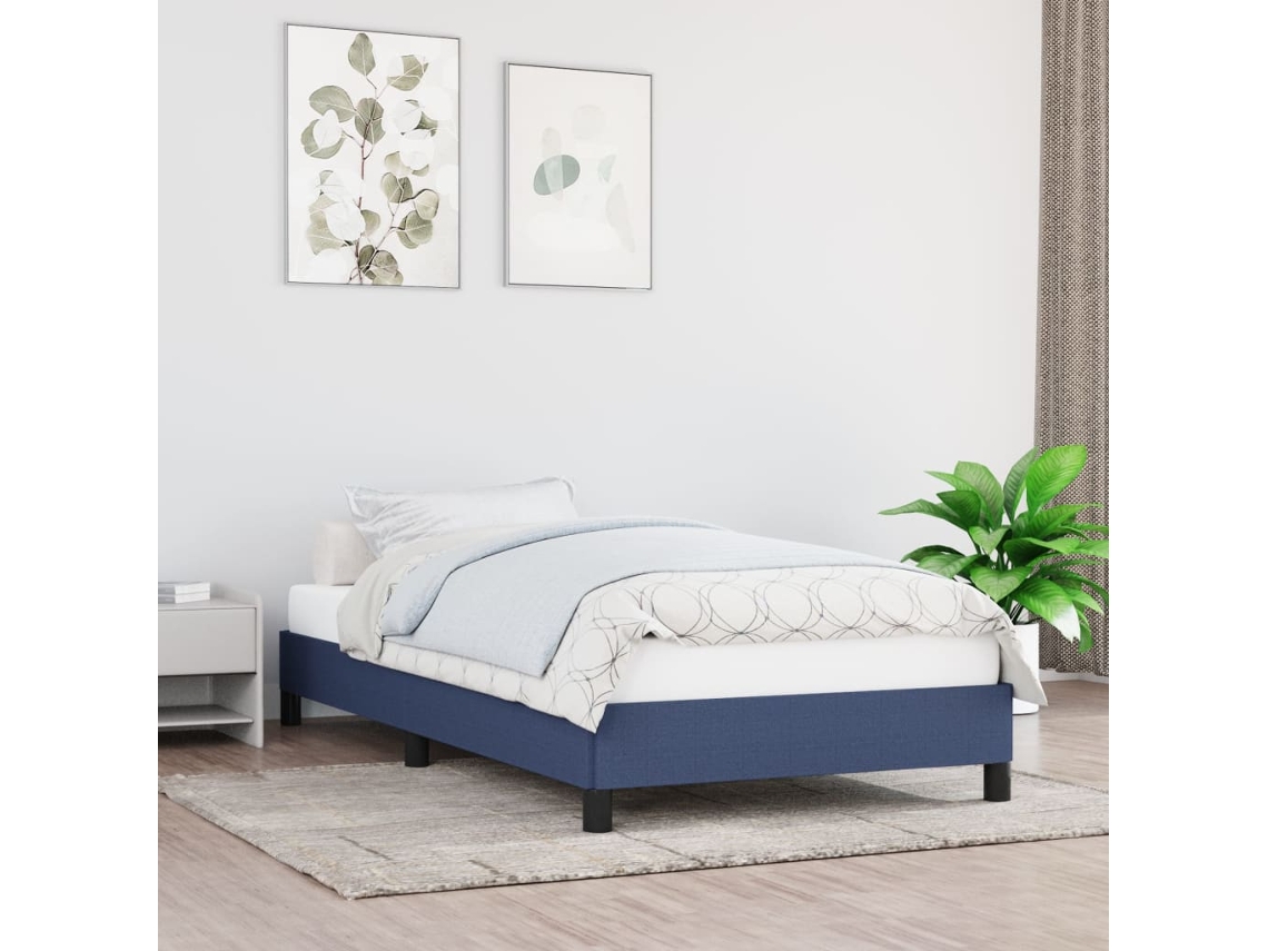 Estructura De Cama Sin Colchón Tela Azul 90x190 Cm