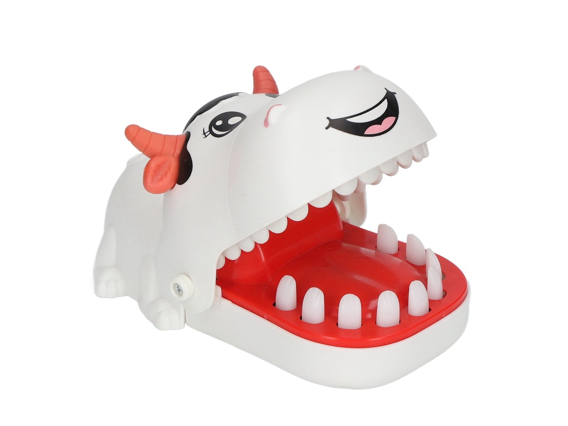 Brinquedo interativo Rebe Dentes de Vaca: Dentes de empurrar para crianças em festas, com dentes brancos para morder os dedos.