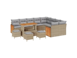 Maison Exclusive - Conjunto de sofás de jardín de mimbre de 14 piezas en beige y gris claro.