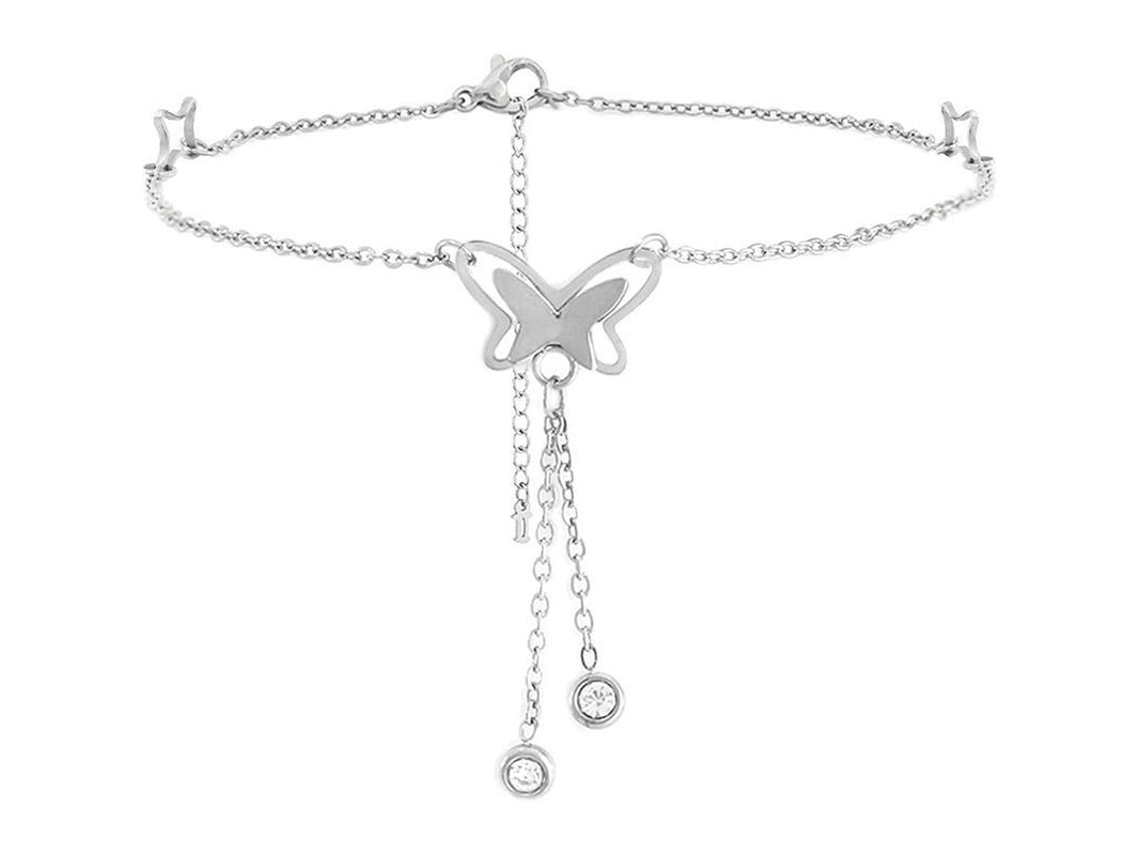 Pulsera De Tobillo Linjou Forma De Mariposa Simple Plateada Para Mujer Regalo Playa 24cm Aleación De Zinc