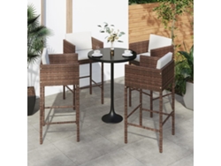 Taburetes de bar con cojines, 4 piezas, mimbre marrón, PE, Dkd Home Decor