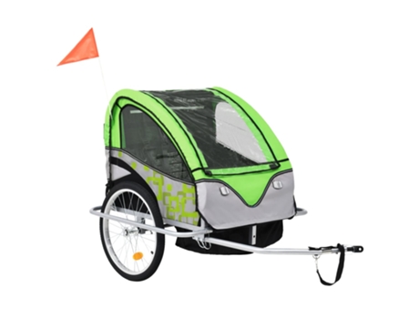 Cochecito y remolque de bicicleta VIDA XL para niños 2-en-1 verde gris