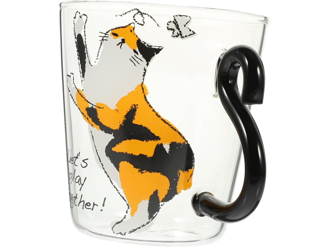 Taza De Cristal Con Diseño De Gato Adorable, Taza De Café Para La Oficina O El Hogar, Para Bebidas Frías Y Calientes.