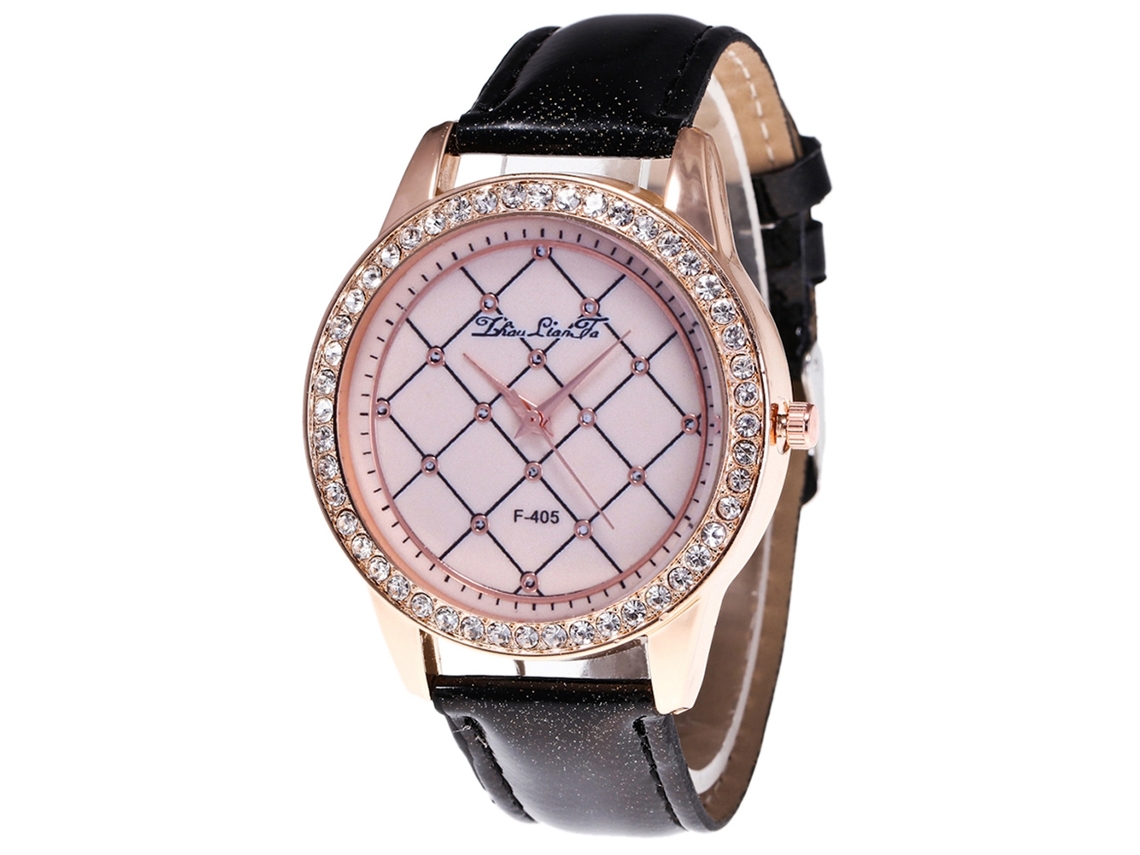 Reloj De Pulsera De Cuarzo Para Mujer Zhoulianfa Con Diamantes De Imitación, Esfera Redonda Y Correa De Pu Negra.