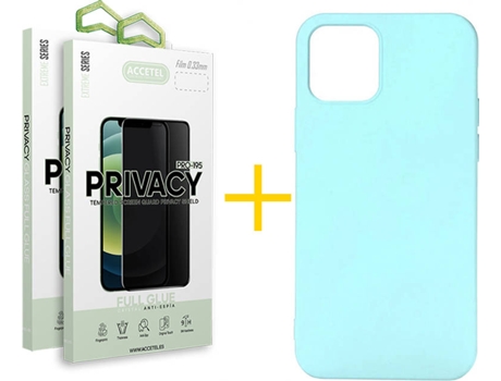 Kit Carcasa y Protector Cristal 2X Privacy Iphone 12«12 Pro Accetel Silicona Verde Claro