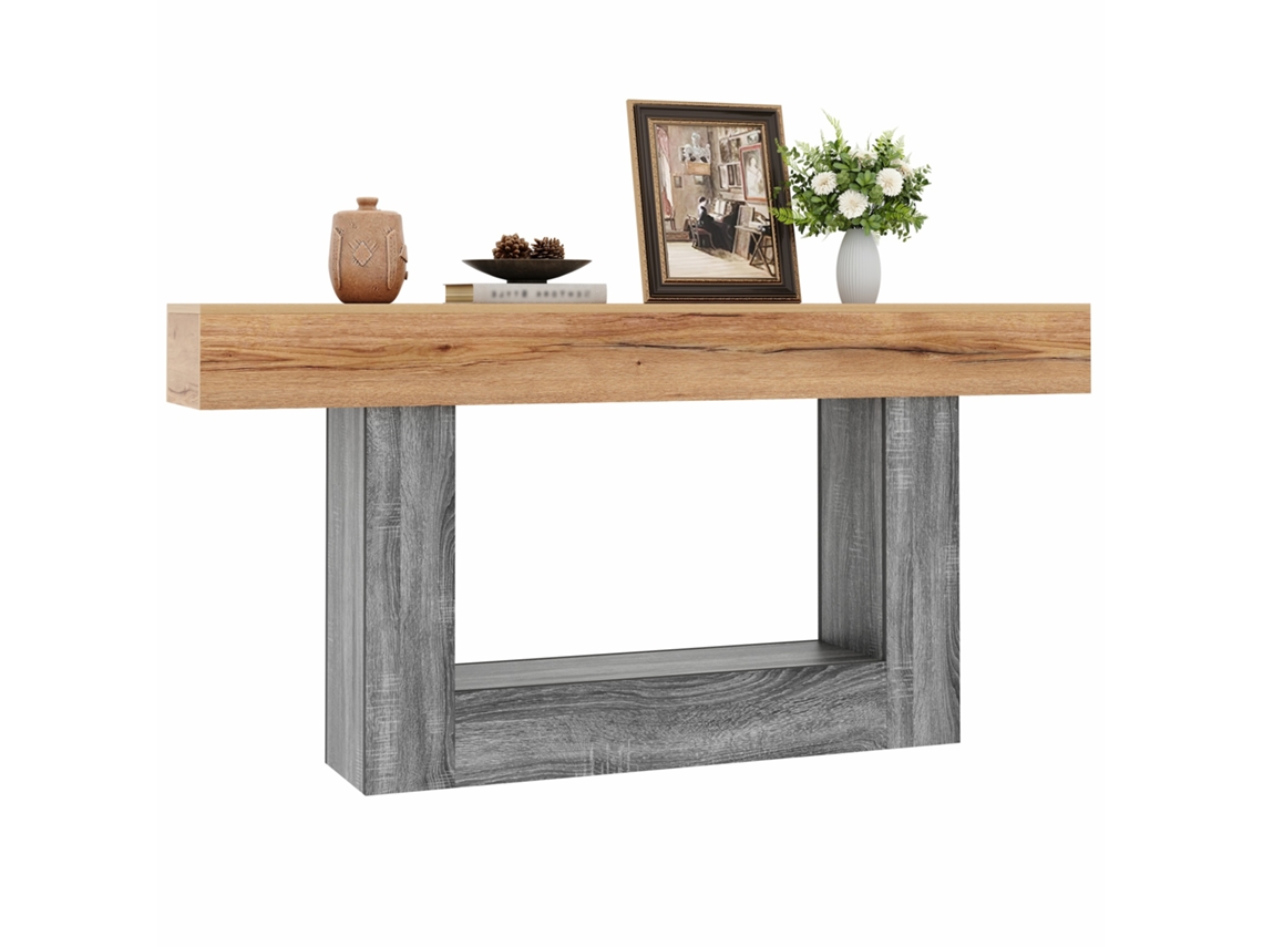 Consola De Entrada - Consola De Doble Color Con Acabado En Madera, Tablero Grueso, Estante Inferior De Almacenamiento, Material De Aglomerado - Natural