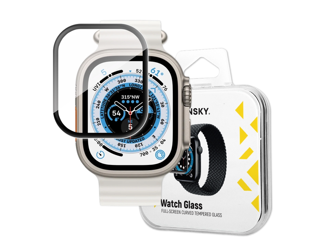 Protector de vidrio templado 9H de pantalla completa con marco para Apple Watch Ultra 49mm - negro WOZINSKY