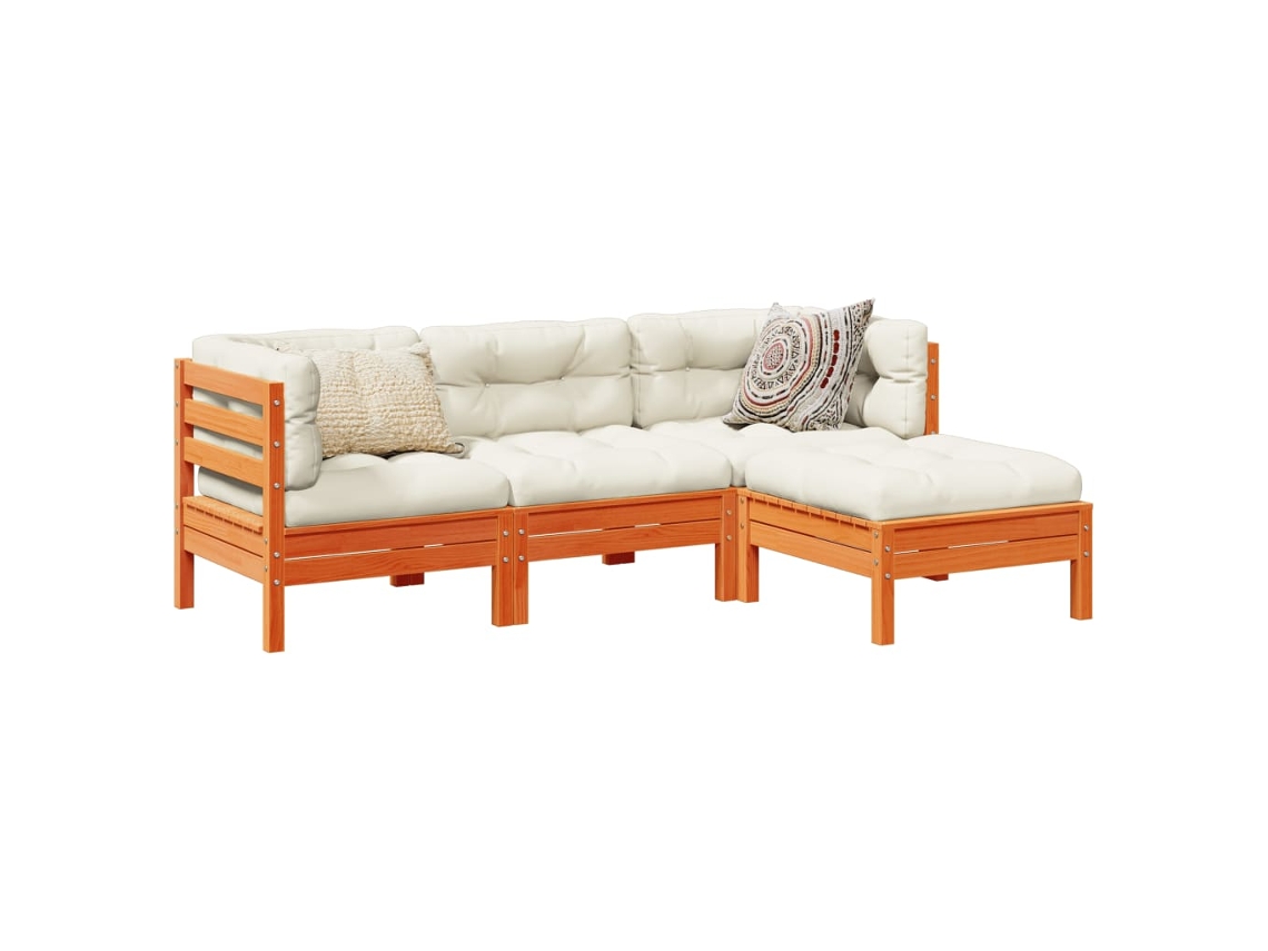 Conjunto 4pcs Sofás Jardim C/ Almofadões Pinho Maciço Castanho Mel Dkd Home Decor