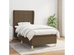 Cama Box Spring Con Colchón Tela Marrón Oscuro 100x200 Cm