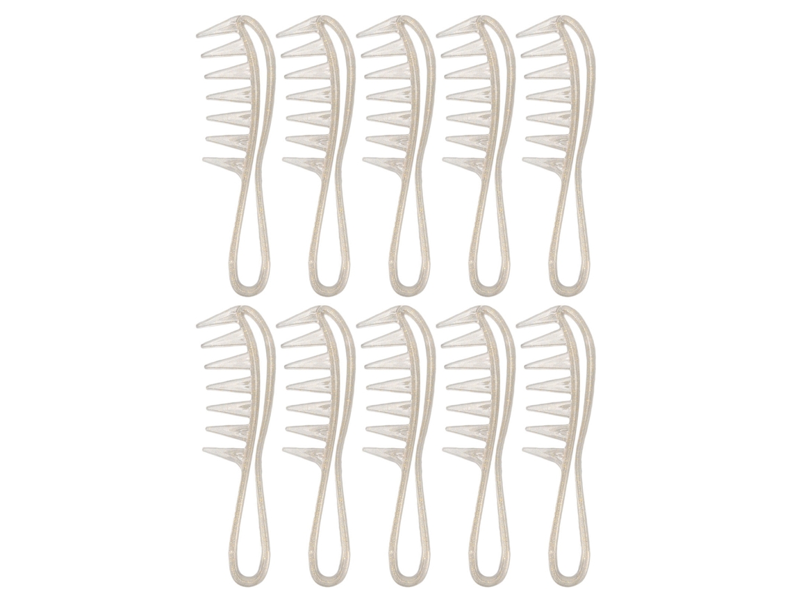 10pcs Peine De Dientes Anchos Con Mango Ergonómico Plástico Portátil Para Desenredar Pelo Estilo Oro Brillante Para Hombres Y Mujeres