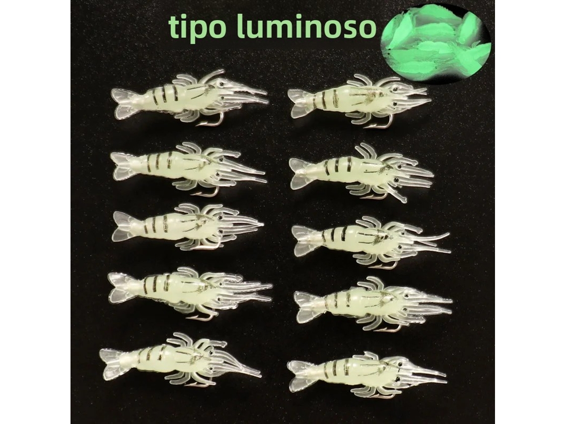Juego de 10 señuelos artificiales suaves con forma de camarón y anzuelos para pesca al aire libre Mdug (brillantes)
