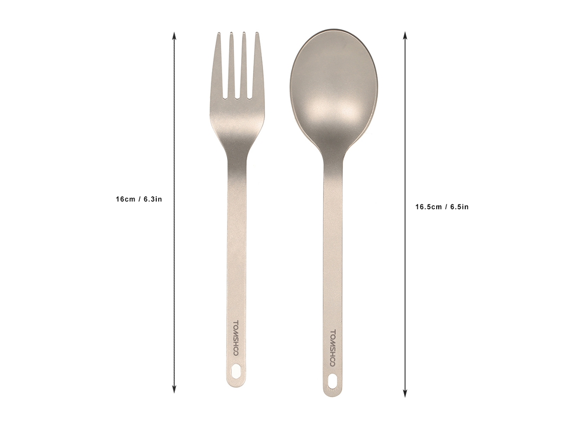 Juego De Cubiertos De Titanio Tomshoo, Tenedor Y Cuchara Con Mosquetón Y Bolsa Para Uso En Camping Y En El Hogar.