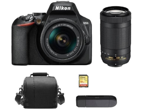 Kit Cámara Réflex NIKON D3500 AF-P 18-55mm F3.5-5.6G VR + AF-P DX 70-300MM F4.5-6.3G ED VR DX + Tarjeta SD de 32GB + Funda de cámara + Lector de Ta...
