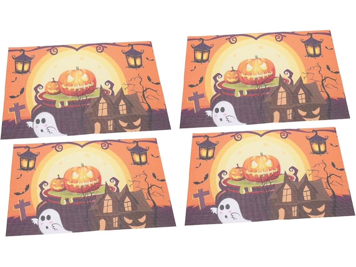 Juego De 4 Manteles Individuales De Halloween En Pvc Decorativo Y Resistente Al Desgaste.