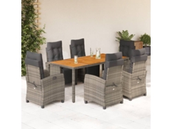Juego de comedor de jardín de 7 piezas con cojines, mimbre gris, DKD Home Decor