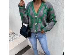 2026-chaqueta De Punto Informal Verde Para Mujer, Cuello En V, Manga Larga, Suelta, Cálida, Otoño/invierno