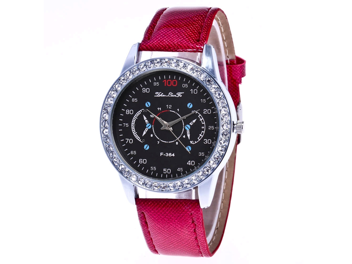 Elegante Reloj De Pulsera Casual De Cuarzo Con Correa De Cuero Sintético Y Decoración De Cristales De Imitación (azul Claro).