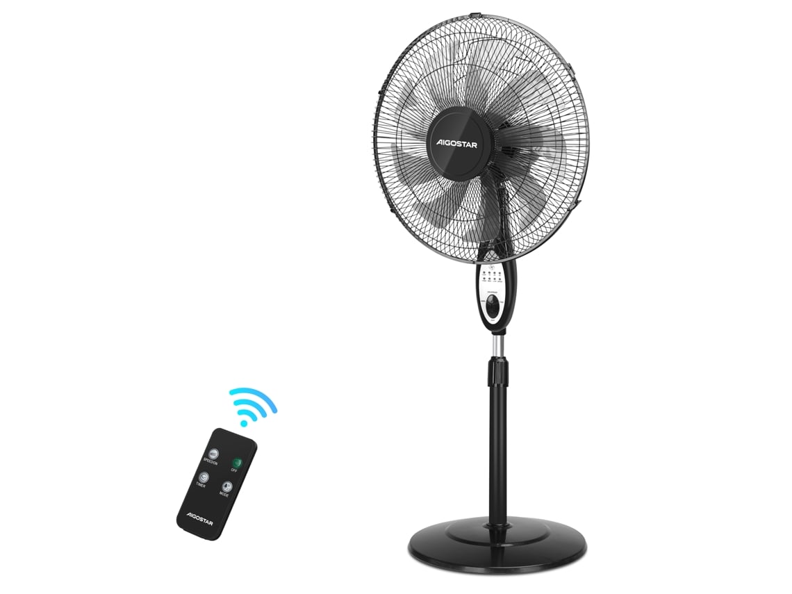 Ventilador De Pie Con Mando Aigostar Carr | 60w Silencioso | 9 Aspas | 3 Velocidades 3 Modos | Oscilación 80° | Altura Ajustable