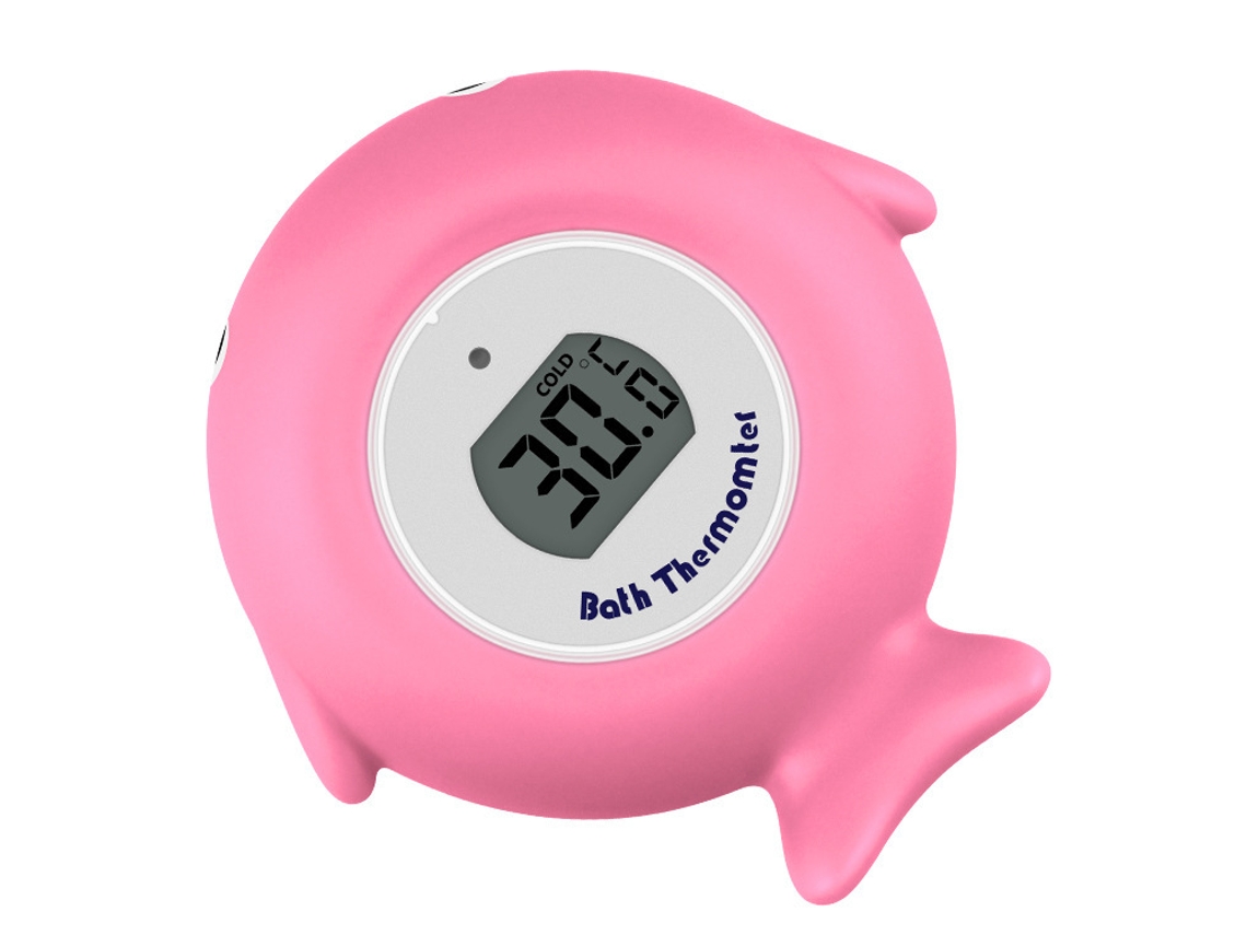 Termómetro electrónico infantil de agua con diseño de pez de dibujos animados, color rosa.