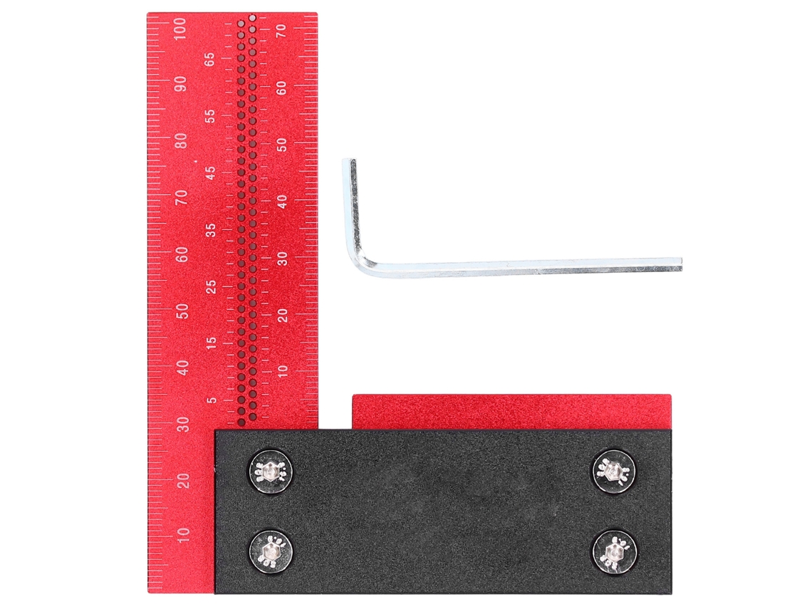 Regla cuadrada de precisión para carpintería, en forma de L, con marcas de medición, aluminio, 100 mm