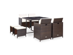 Conjunto 9 comedor de jardín VIDAXL y cojines ratán sintético marrón
