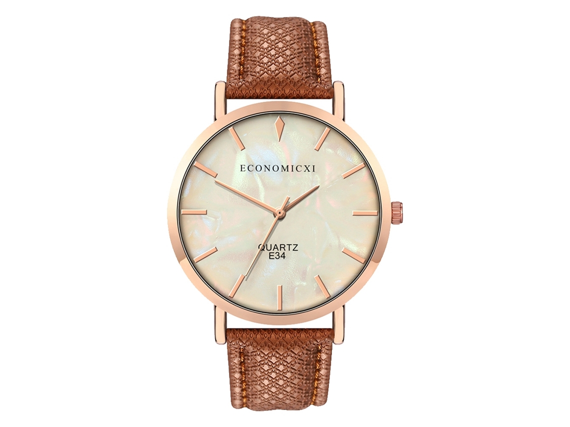 Reloj De Pulsera Unisex De Cuarzo Con Esfera Redonda Y Correa De Pu Blanca/marrón.