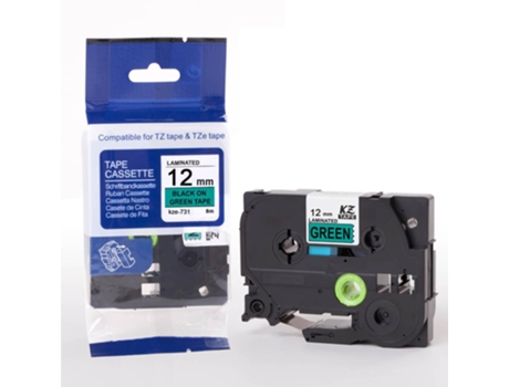 Cinta de etiquetas compatible con la impresora Brother P-Touch (Negro sobre verde - 12 Mm)