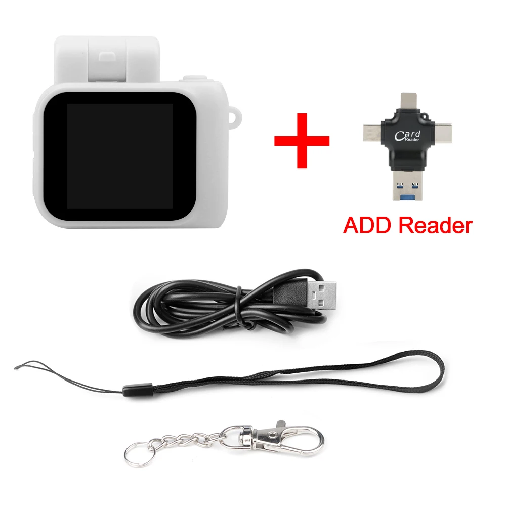 Minicámara Réflex Digital Para Niños Con Flash Y Base Para Batería, 1080p, Pantalla Lcd (blanca + Lector De Tarjetas - Sin Tarjeta De Memoria)