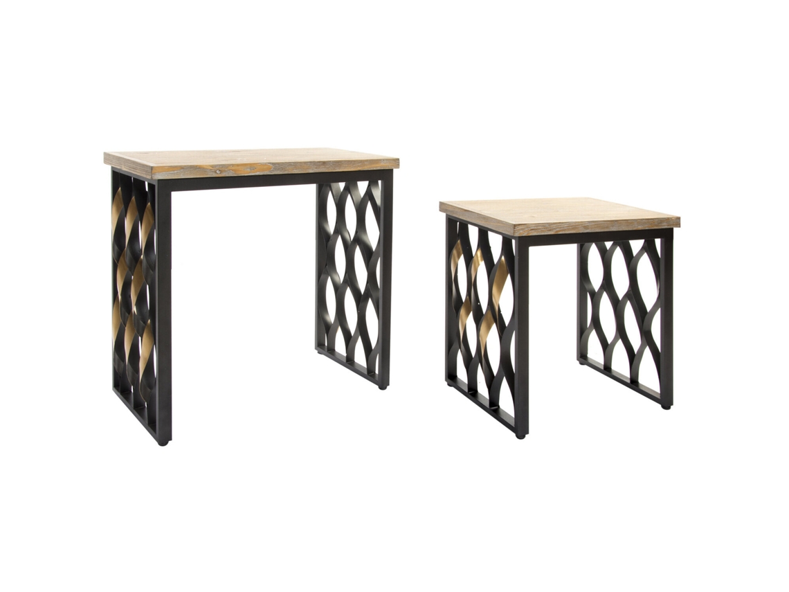 Set 2 Mesita Auxiliar Madera Industrial 64x34x65cm