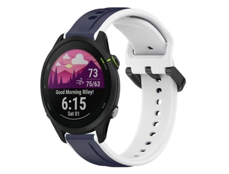 Correa de reloj inteligente para Garmin Forerunner 255 22 mm Bucle convexo de silicona bicolor (azul medianoche + blanco)