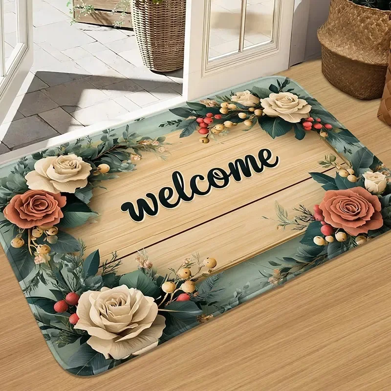 (estilo 1 50 X 80 Cm) Felpudo Con Estampado Floral Retro Y Veta De Madera