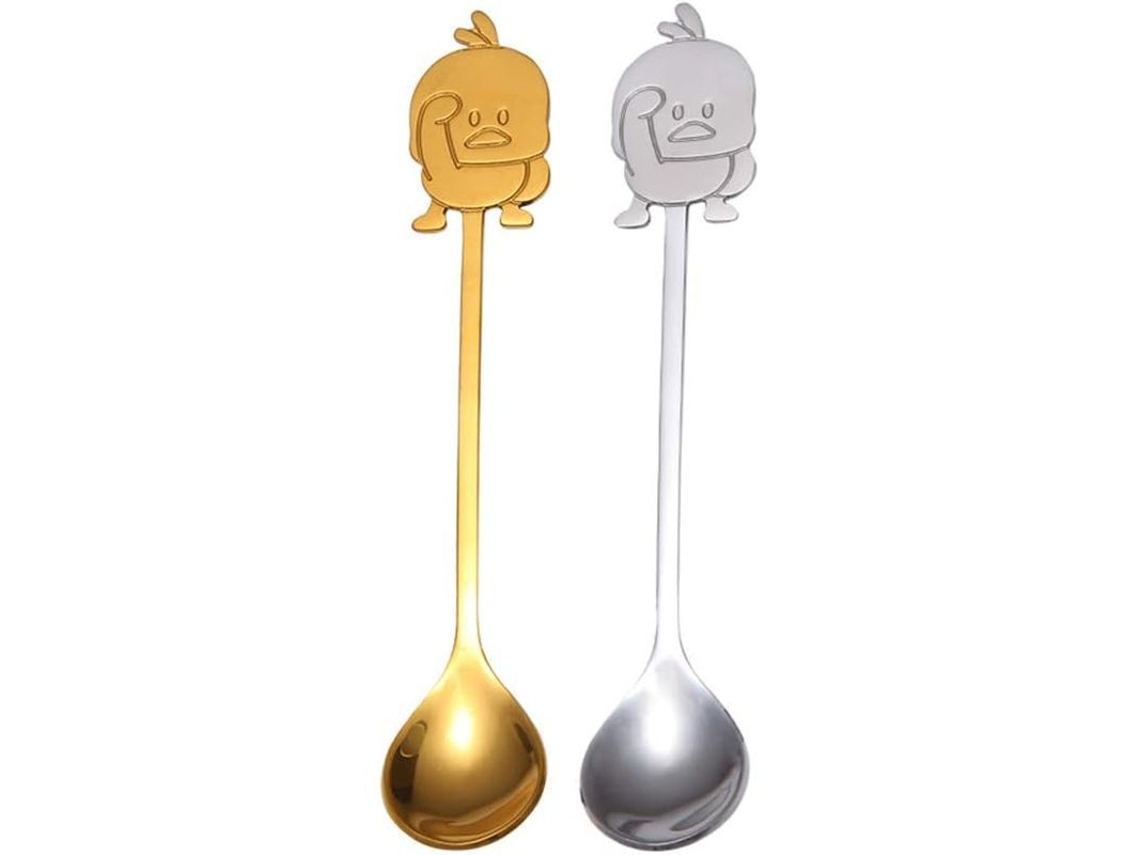 2026-set De Colheres De Pato, Colheres De Café, Aço Inoxidável 304, Para Misturar Bebidas, 2 Peças, Prateado E Dourado