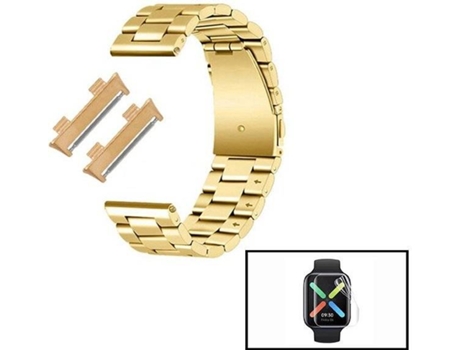 Correa + Herramienta + Protector Gel PHONECARE Acero Stainless Lux Oppo Watch 46mm Dorado